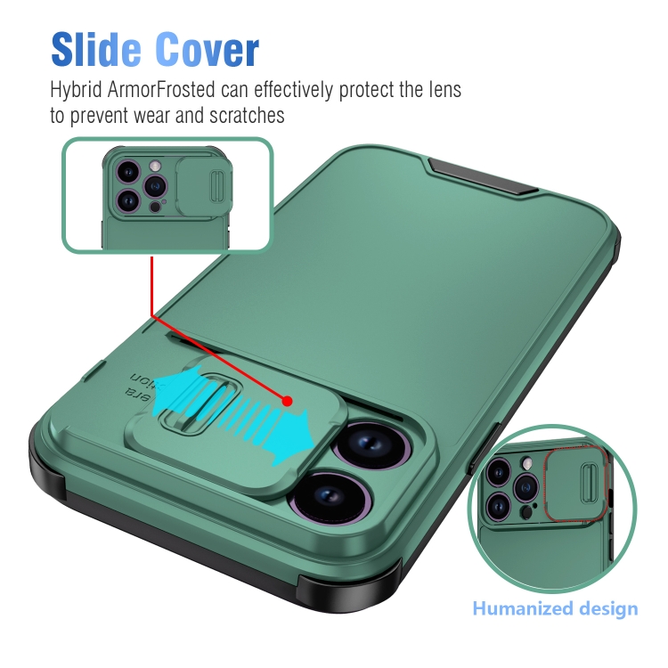 For iPhone 14 Pro Sliding Camera Cover Design PC + TPU Phone Case(Dark Green) For iPhone 14 Pro Sliding Camera Cover Design PC + TPU Phone Case(Dark Green)