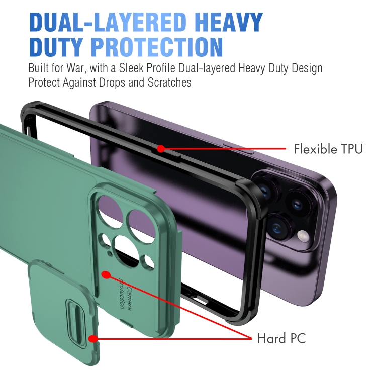 For iPhone 14 Pro Sliding Camera Cover Design PC + TPU Phone Case(Dark Green) For iPhone 14 Pro Sliding Camera Cover Design PC + TPU Phone Case(Dark Green)