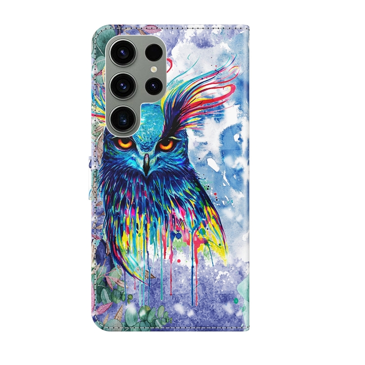 For Samsung Galaxy S23 ultra 5G 3D Painting Pattern TPU + PU Phone Case(Watercolor Owl) For Samsung Galaxy S23 ultra 5G 3D Painting Pattern TPU + PU Phone Case(Watercolor Owl)