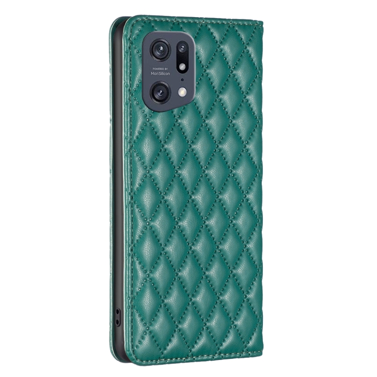 Para OPPO Find X5 Pro Diamond Lattice Funda de teléfono con tapa de cuero  magnético (Verde)