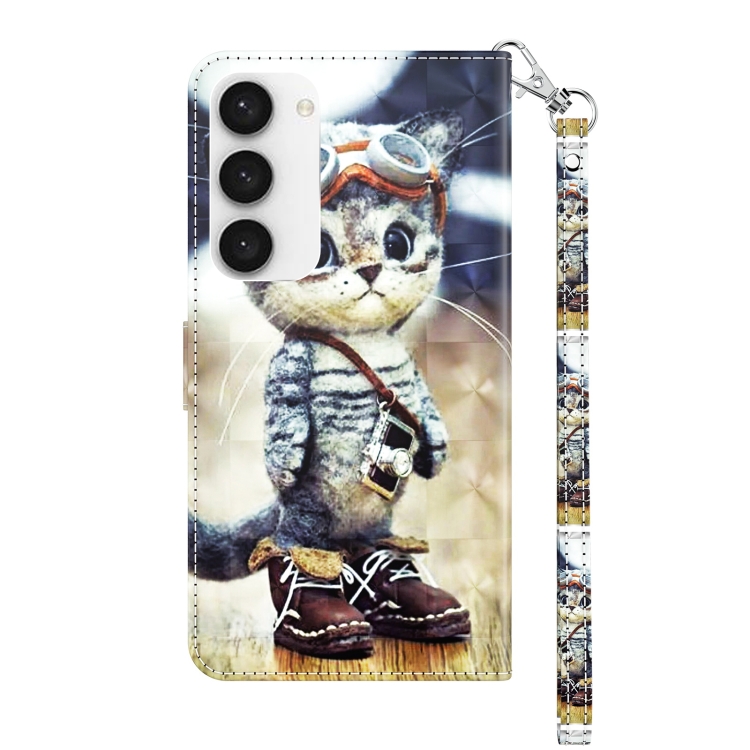 For Samsung Galaxy S23 5G 3D Painted Leather Phone Case(Naughty Cat) For Samsung Galaxy S23 5G 3D Painted Leather Phone Case(Naughty Cat)