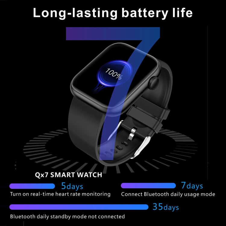 Reloj inteligente QX7 con pantalla TFT de 1,85 pulgadas, compatible con llamadas Bluetooth/monitoreo del hogar/más de 100 modos deportivos (negro) - B10