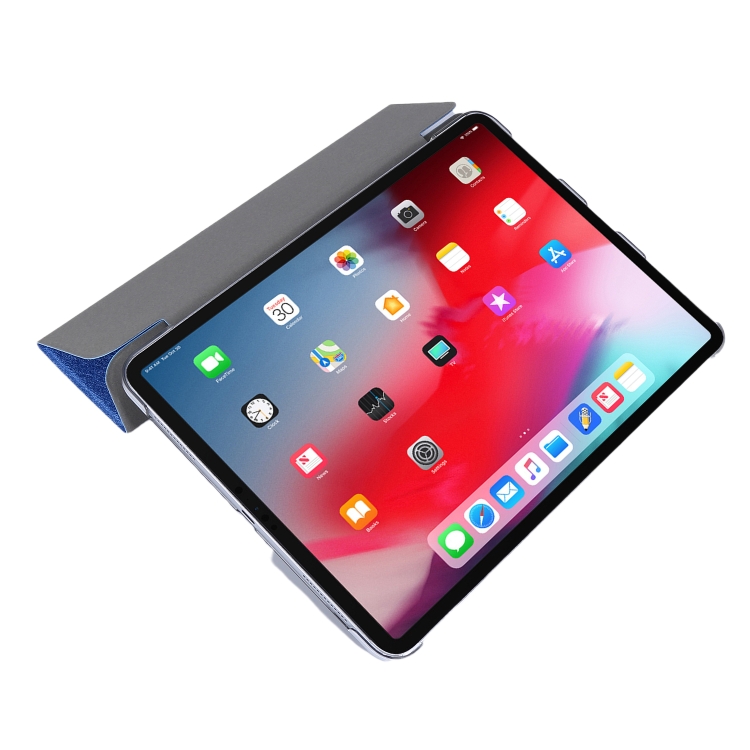 适用于 iPad Air 13 2024 / Pro 12.9 2020 TPU蚕丝纹三折左右开皮套带支架（红色）