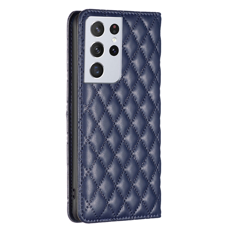For Samsung Galaxy S21 Ultra 5G Diamond Lattice Magnetic Leather Flip Phone Case(Blue) For Samsung Galaxy S21 Ultra 5G Diamond Lattice Magnetic Leather Flip Phone Case(Blue)