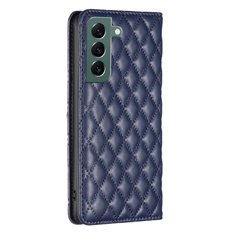 For Samsung Galaxy S22+ 5G Diamond Lattice Magnetic Leather Flip Phone Case(Blue)