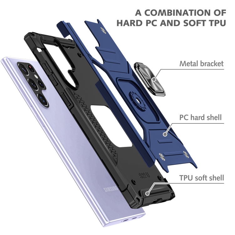 For Samsung Galaxy S23 Ultra 5G Magnetic Armor TPU + PC Holder Phone Case(Blue) For Samsung Galaxy S23 Ultra 5G Magnetic Armor TPU + PC Holder Phone Case(Blue)