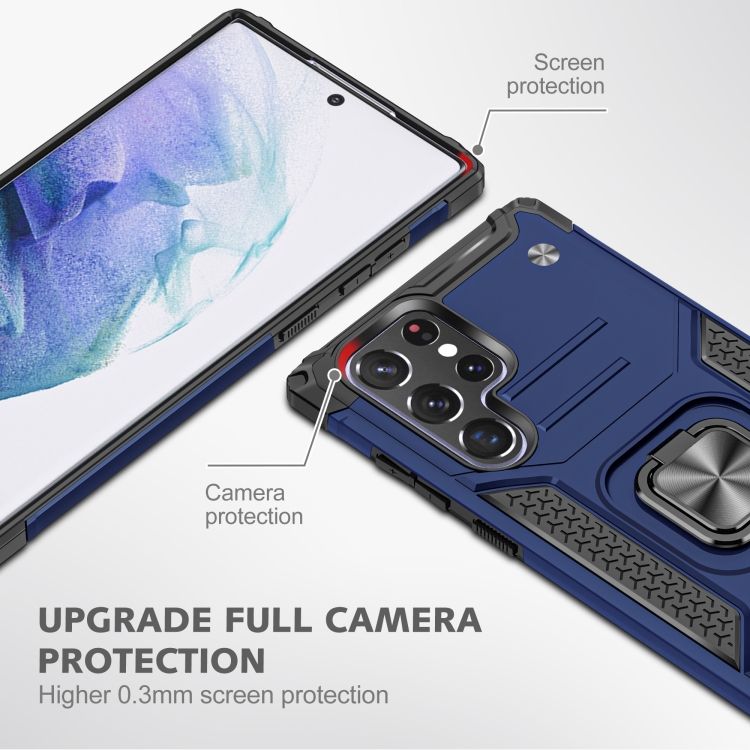 For Samsung Galaxy S23 Ultra 5G Magnetic Armor TPU + PC Holder Phone Case(Blue) For Samsung Galaxy S23 Ultra 5G Magnetic Armor TPU + PC Holder Phone Case(Blue)