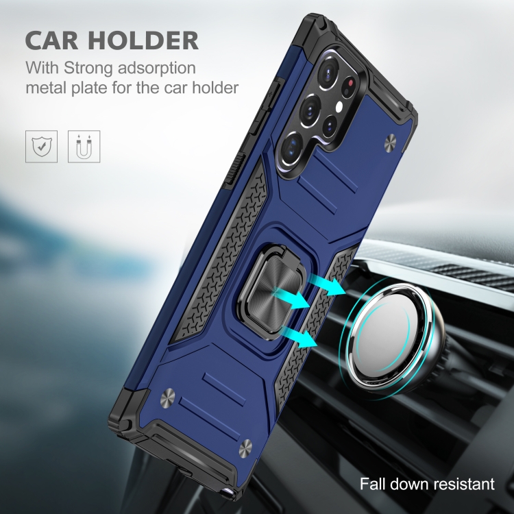 For Samsung Galaxy S23 Ultra 5G Magnetic Armor TPU + PC Holder Phone Case(Blue) For Samsung Galaxy S23 Ultra 5G Magnetic Armor TPU + PC Holder Phone Case(Blue)