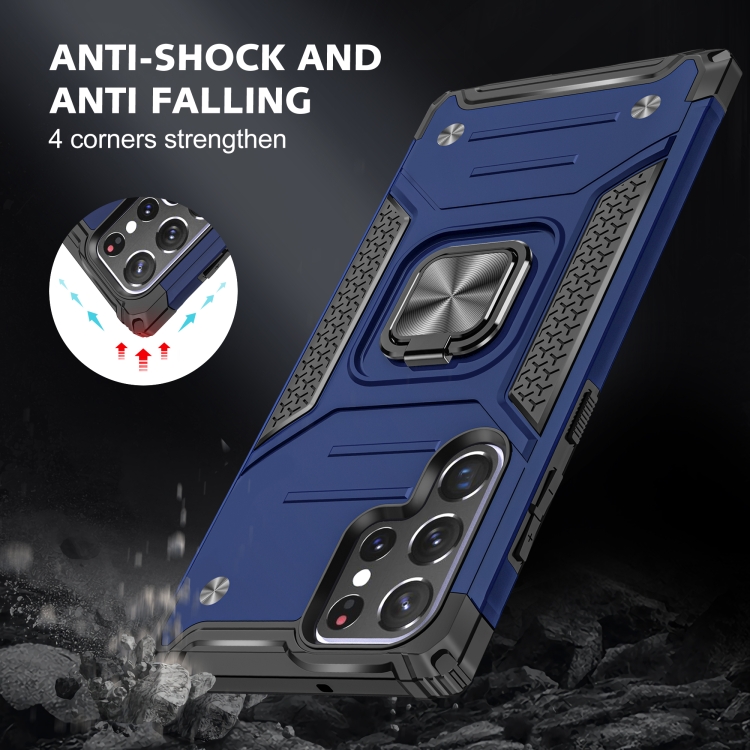 For Samsung Galaxy S23 Ultra 5G Magnetic Armor TPU + PC Holder Phone Case(Blue) For Samsung Galaxy S23 Ultra 5G Magnetic Armor TPU + PC Holder Phone Case(Blue)
