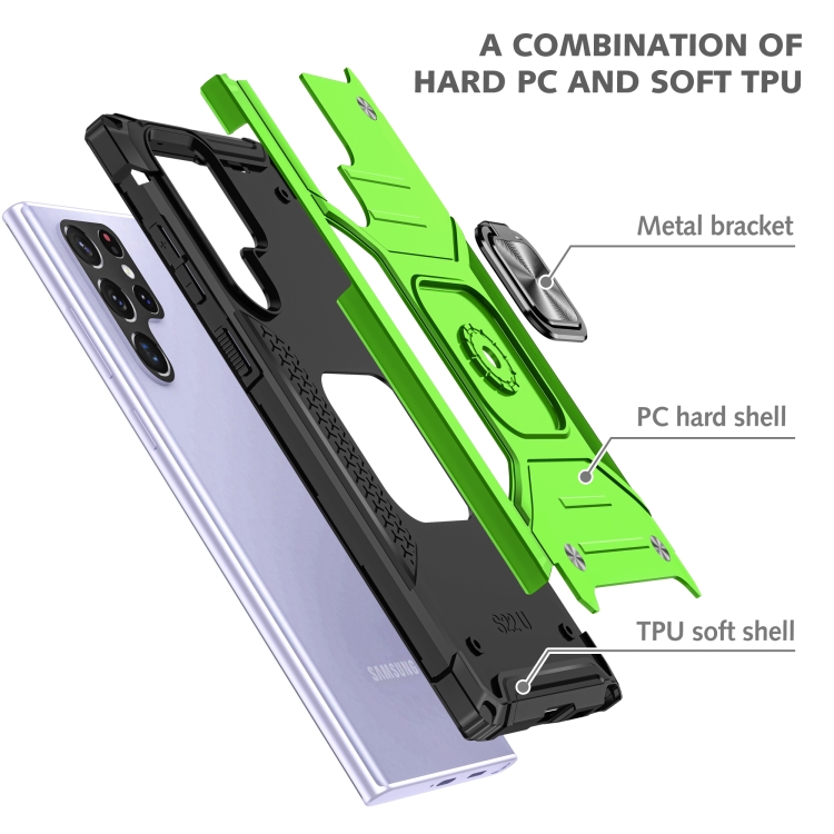 For Samsung Galaxy S22 Ultra 5G Magnetic Armor TPU + PC Holder Phone Case(Green) For Samsung Galaxy S22 Ultra 5G Magnetic Armor TPU + PC Holder Phone Case(Green)