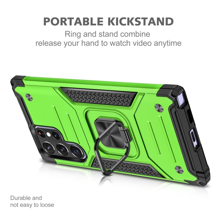 For Samsung Galaxy S22 Ultra 5G Magnetic Armor TPU + PC Holder Phone Case(Green) For Samsung Galaxy S22 Ultra 5G Magnetic Armor TPU + PC Holder Phone Case(Green)