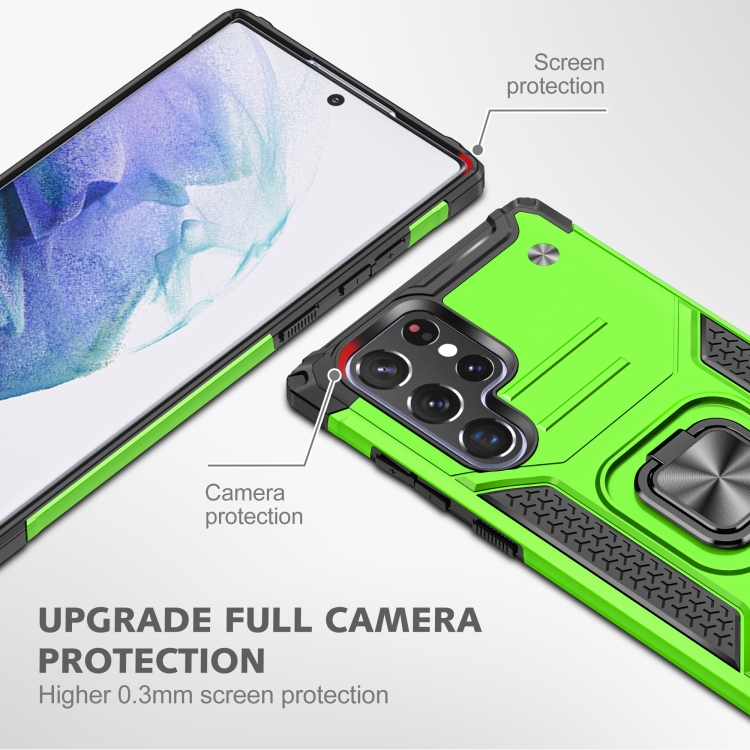 For Samsung Galaxy S22 Ultra 5G Magnetic Armor TPU + PC Holder Phone Case(Green) For Samsung Galaxy S22 Ultra 5G Magnetic Armor TPU + PC Holder Phone Case(Green)