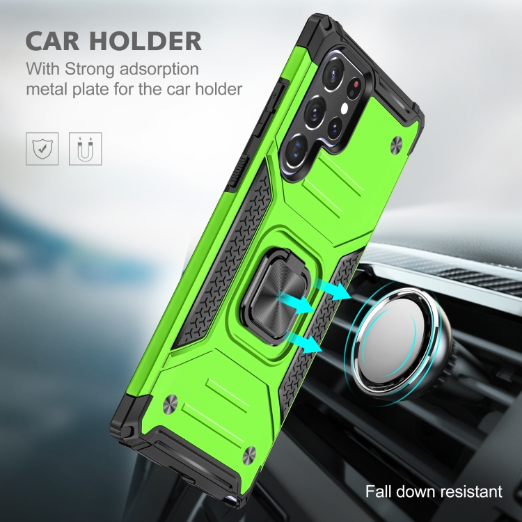 For Samsung Galaxy S22 Ultra 5G Magnetic Armor TPU + PC Holder Phone Case(Green) For Samsung Galaxy S22 Ultra 5G Magnetic Armor TPU + PC Holder Phone Case(Green)