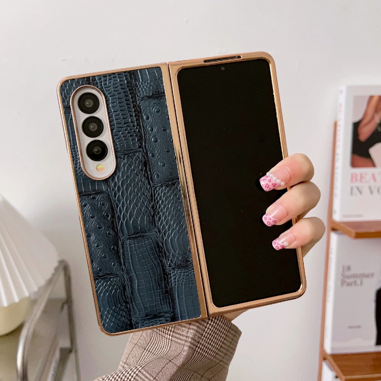 For Samsung Galaxy Z Fold4 Nano Electroplate Mahjong Texture Leather Phone Case(Blue)