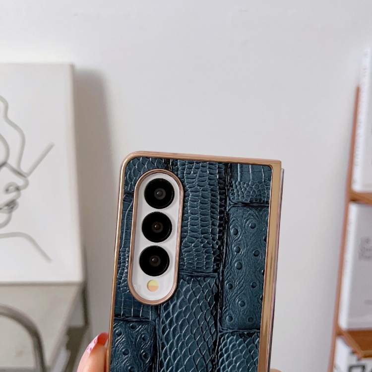 For Samsung Galaxy Z Fold4 Nano Electroplate Mahjong Texture Leather Phone Case(Blue)