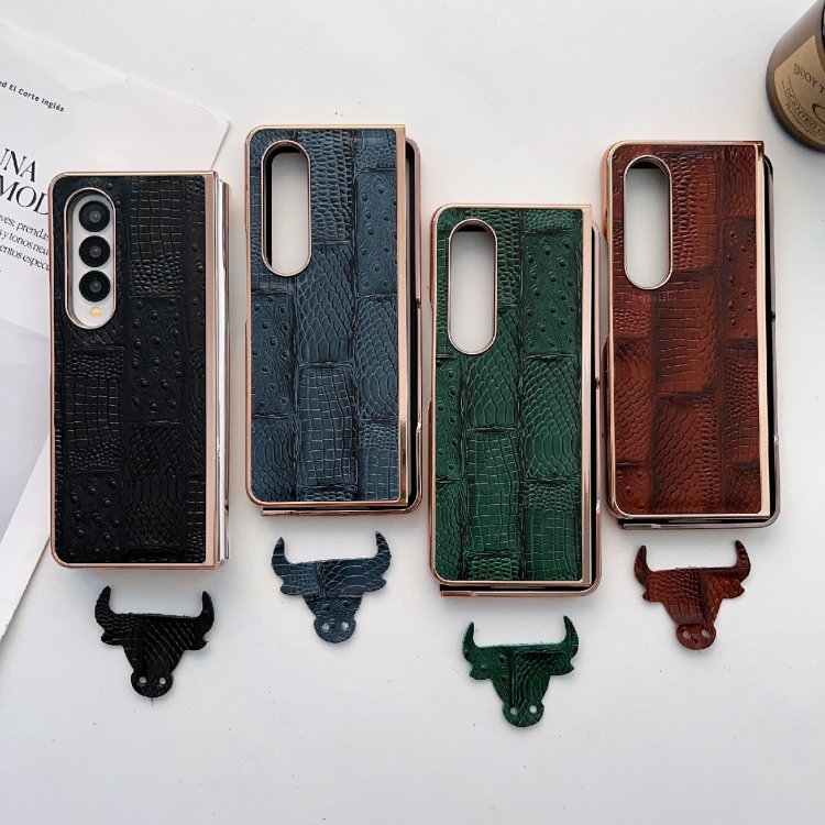 For Samsung Galaxy Z Fold4 Nano Electroplate Mahjong Texture Leather Phone Case(Blue)