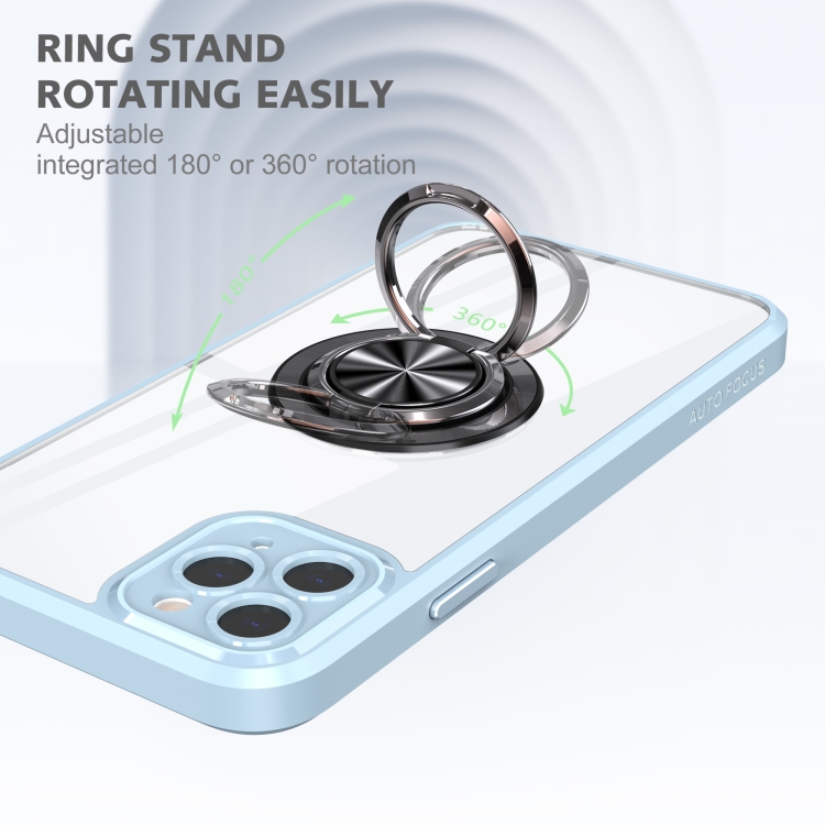 For iPhone 11 Pro Max Cool Armor Ring Holder Transparent Phone Case(Blue) For iPhone 11 Pro Max Cool Armor Ring Holder Transparent Phone Case(Blue)