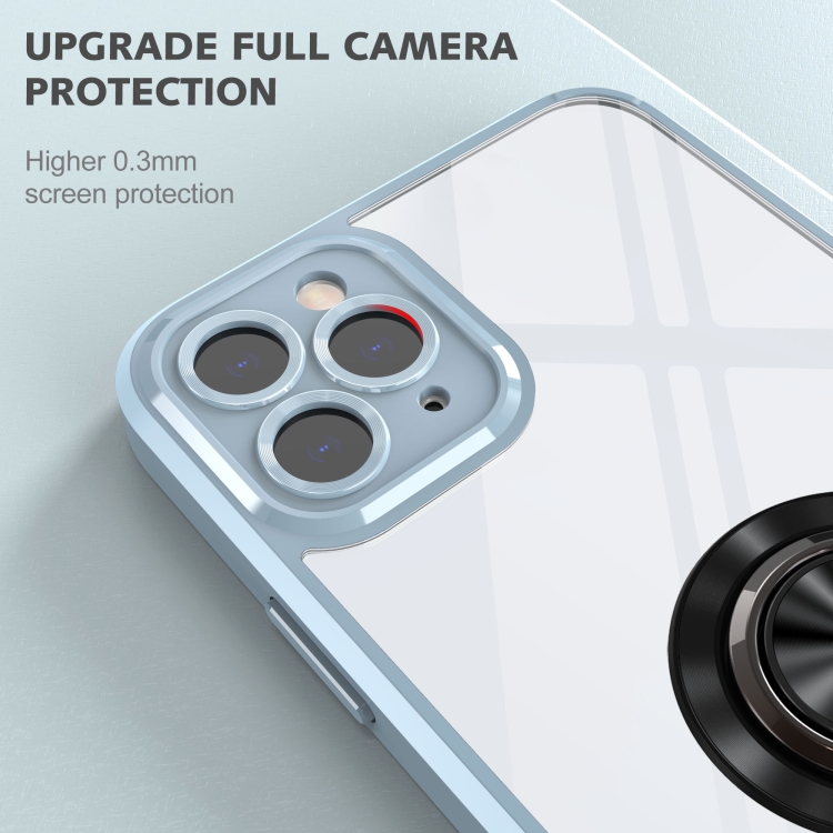 For iPhone 11 Pro Max Cool Armor Ring Holder Transparent Phone Case(Blue) For iPhone 11 Pro Max Cool Armor Ring Holder Transparent Phone Case(Blue)