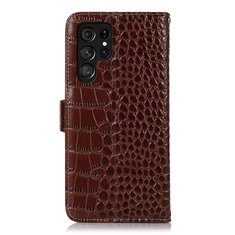 For Samsung Galaxy S23 Ultra 5G Crocodile Top Layer Cowhide Leather Phone Case(Brown)