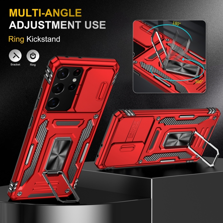 For Samsung Galaxy S23 Ultra 5G Armor PC + TPU Camera Shield Phone Case(Red)