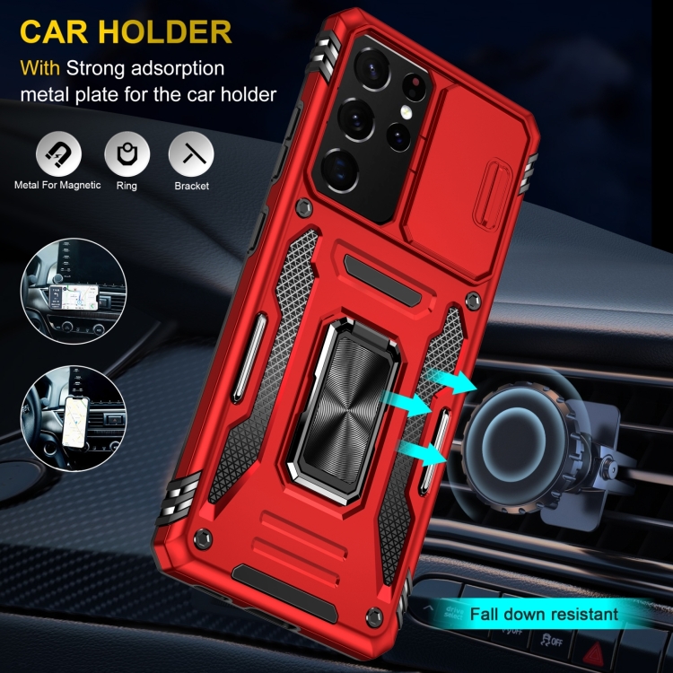 For Samsung Galaxy S23 Ultra 5G Armor PC + TPU Camera Shield Phone Case(Red)