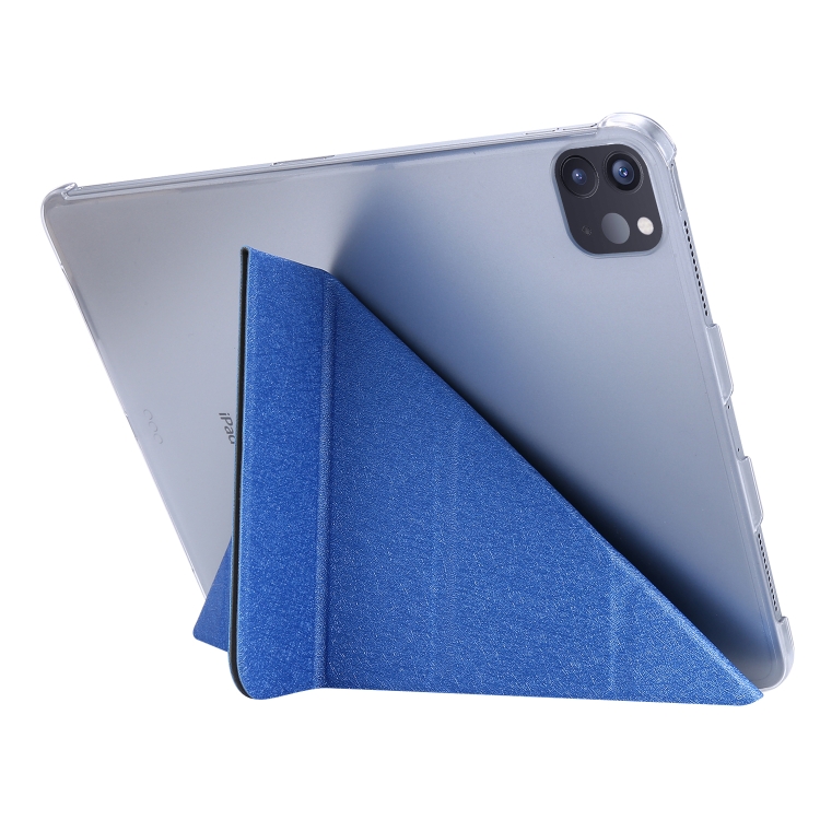 For iPad Air 13 2024 / Pro 12.9 2020 Silk Texture Horizontal Deformation Flip Leather Tablet Case with Three-folding Holder(Blue) For iPad Air 13 2024 / Pro 12.9 2020 Silk Texture Horizontal Deformation Flip Leather Tablet Case with Three-folding Holder(Blue)