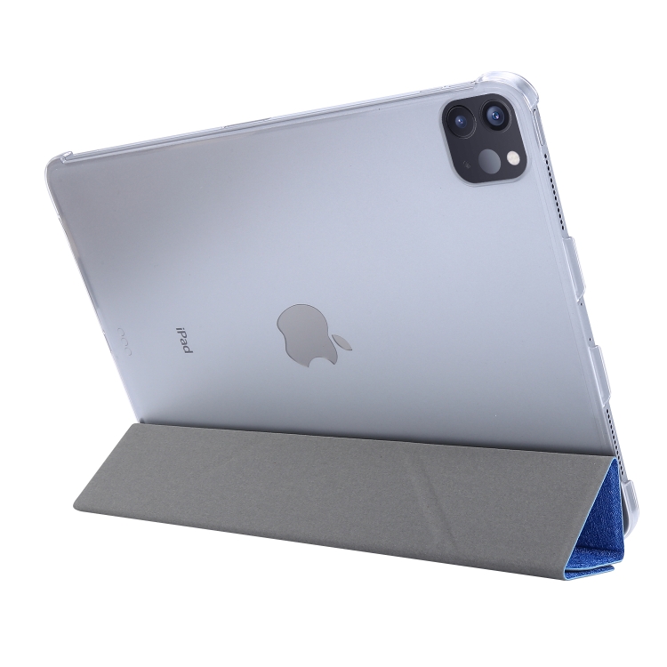For iPad Air 13 2024 / Pro 12.9 2020 Silk Texture Horizontal Deformation Flip Leather Tablet Case with Three-folding Holder(Blue) For iPad Air 13 2024 / Pro 12.9 2020 Silk Texture Horizontal Deformation Flip Leather Tablet Case with Three-folding Holder(Blue)