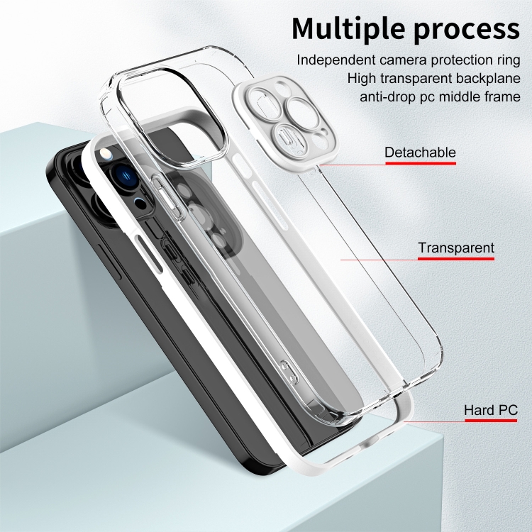 For iPhone 14 Pro Max 3 in 1 Clear TPU Color PC Frame Phone Case(White) For iPhone 14 Pro Max 3 in 1 Clear TPU Color PC Frame Phone Case(White)