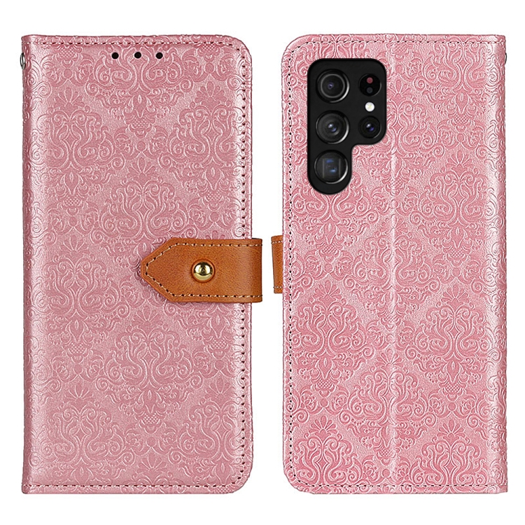 For Samsung Galaxy S23 Ultra 5G European Floral Embossed Copper Buckle PU Phone Case(Pink) For Samsung Galaxy S23 Ultra 5G European Floral Embossed Copper Buckle PU Phone Case(Pink)