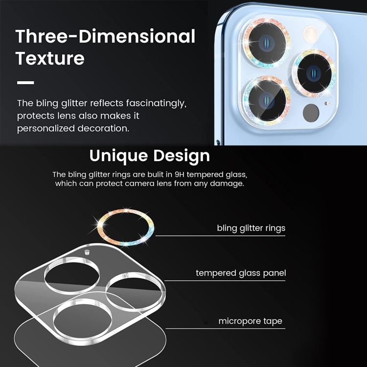 For iPhone 14 Glitter Ring Tempered Glass Camera Lens Film(Black) For iPhone 14 Glitter Ring Tempered Glass Camera Lens Film(Black)