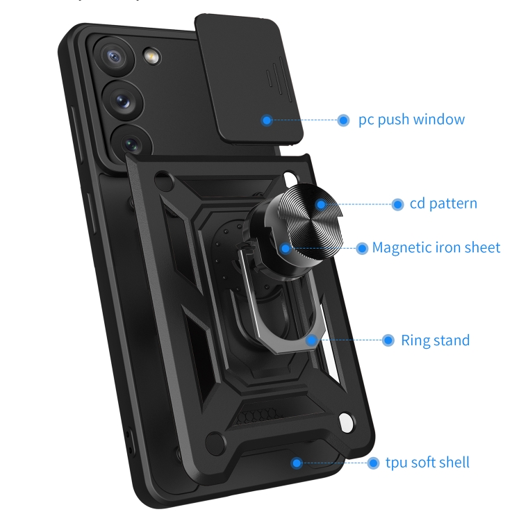 For Samsung Galaxy S23+ 5G Sliding Camera Cover Design TPU+PC Phone Case(Black)