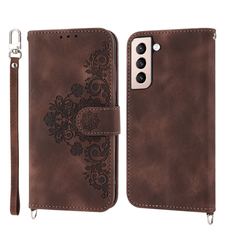 For Samsung Galaxy S22 5G Skin-feel Flowers Embossed Wallet Leather Phone Case(Brown) For Samsung Galaxy S22 5G Skin-feel Flowers Embossed Wallet Leather Phone Case(Brown)