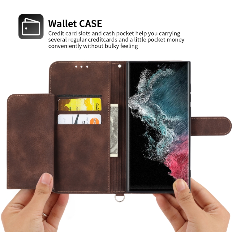 For Samsung Galaxy S22 Ultra 5G Skin-feel Flowers Embossed Wallet Leather Phone Case(Brown) For Samsung Galaxy S22 Ultra 5G Skin-feel Flowers Embossed Wallet Leather Phone Case(Brown)