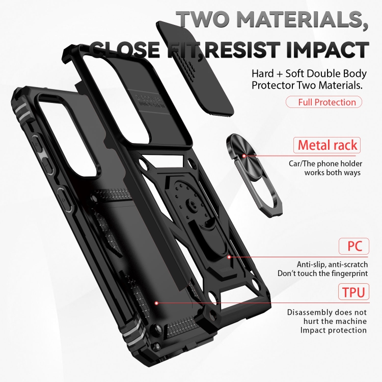 For Samsung Galaxy S23+ 5G Sliding Camshield Holder Phone Case(Black)