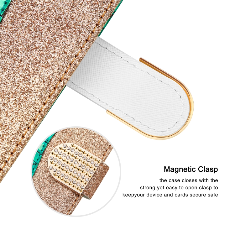 For Samsung Galaxy S23 Ultra 5G Laser Glitter Powder Crocodile Texture Leather Phone Case(Green) For Samsung Galaxy S23 Ultra 5G Laser Glitter Powder Crocodile Texture Leather Phone Case(Green)