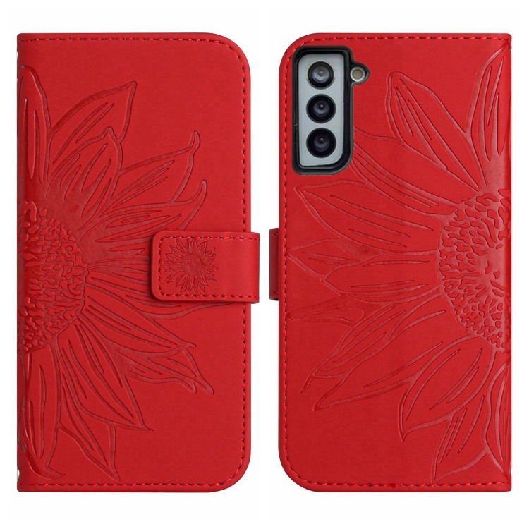 For Samsung Galaxy S22 5G Skin Feel Sun Flower Pattern Flip Leather Phone Case with Lanyard(Red) For Samsung Galaxy S22 5G Skin Feel Sun Flower Pattern Flip Leather Phone Case with Lanyard(Red)