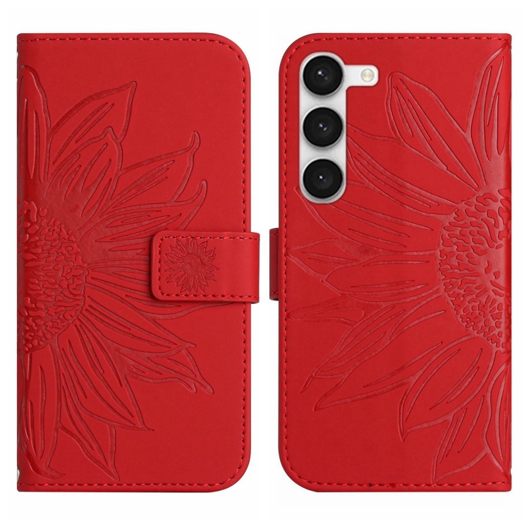 For Samsung Galaxy S23+ 5G Skin Feel Sun Flower Pattern Flip Leather Phone Case with Lanyard(Red) For Samsung Galaxy S23+ 5G Skin Feel Sun Flower Pattern Flip Leather Phone Case with Lanyard(Red)