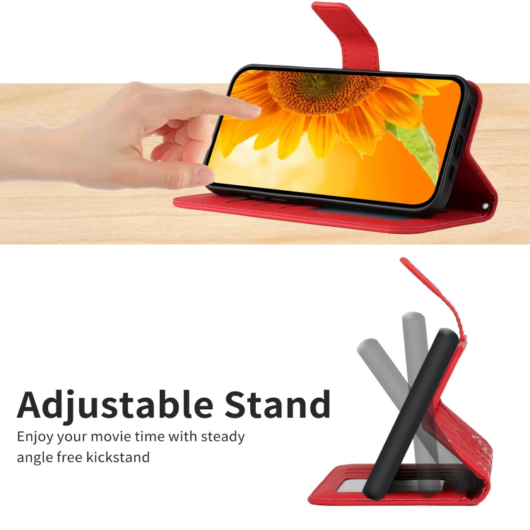 For Samsung Galaxy S23+ 5G Skin Feel Sun Flower Pattern Flip Leather Phone Case with Lanyard(Red) For Samsung Galaxy S23+ 5G Skin Feel Sun Flower Pattern Flip Leather Phone Case with Lanyard(Red)