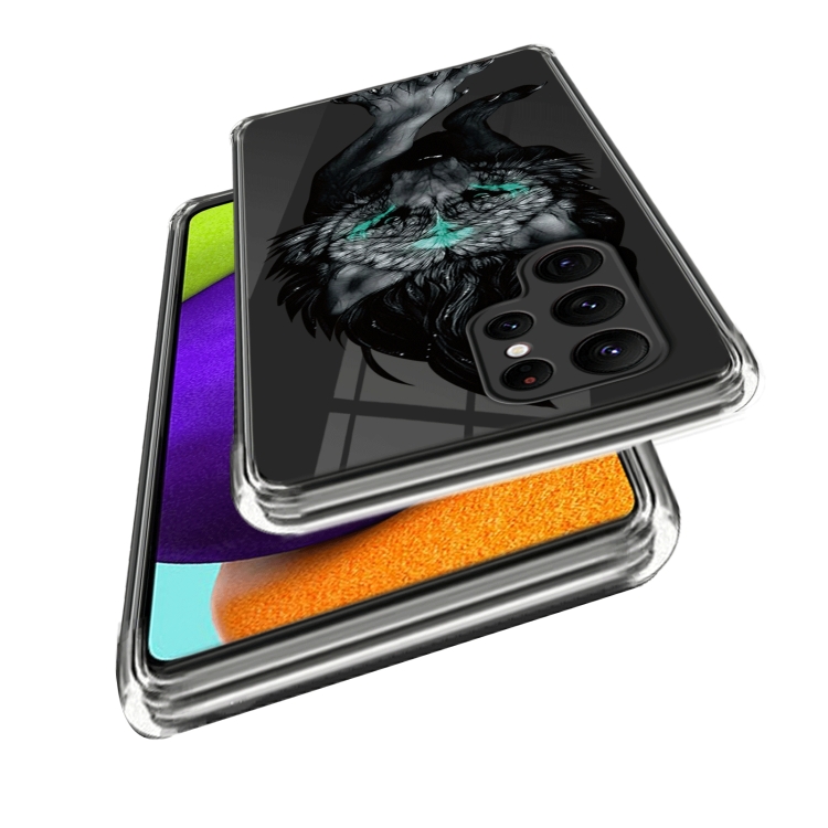 For Samsung Galaxy S23 Ultra 5G Colored Drawing Clear TPU Phone Protective Case(Black Wolf) For Samsung Galaxy S23 Ultra 5G Colored Drawing Clear TPU Phone Protective Case(Black Wolf)