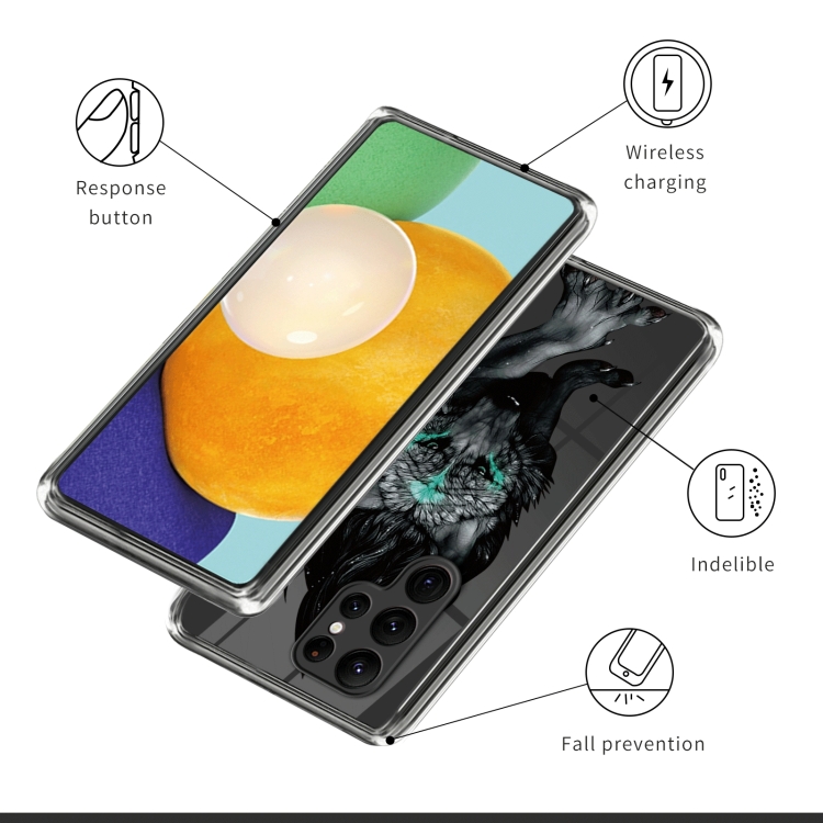 For Samsung Galaxy S23 Ultra 5G Colored Drawing Clear TPU Phone Protective Case(Black Wolf) For Samsung Galaxy S23 Ultra 5G Colored Drawing Clear TPU Phone Protective Case(Black Wolf)