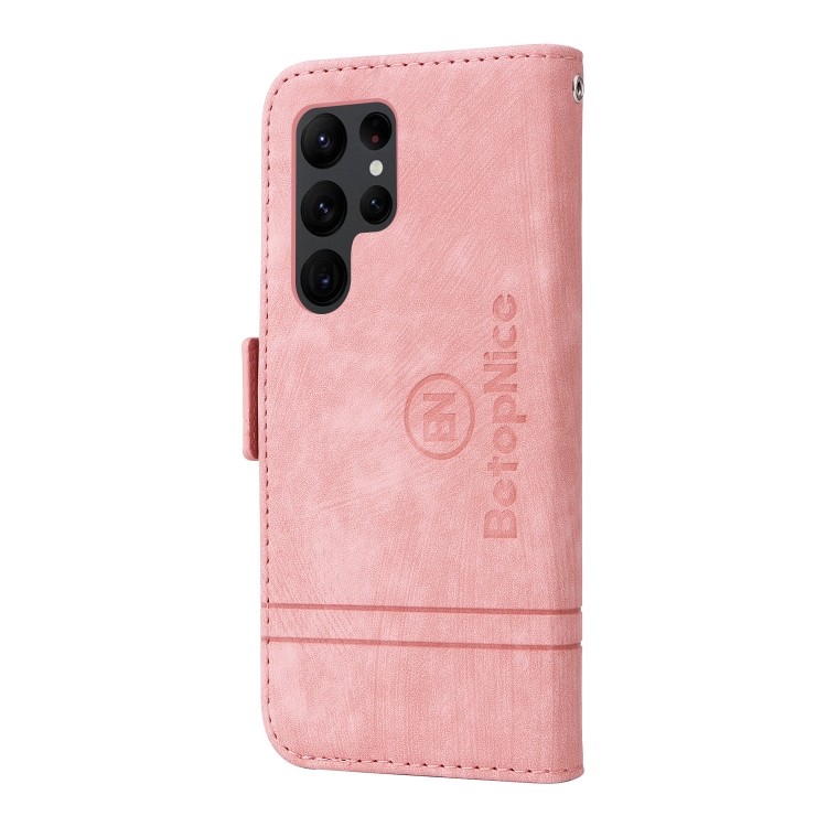For Samsung Galaxy S23 Ultra 5G BETOPNICE Dual-side Buckle Leather Phone Case(Pink)