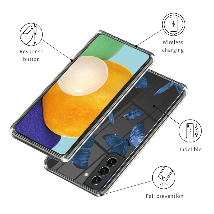 For Samsung Galaxy S23+ 5G Colored Drawing Clear TPU Phone Protective Case(Mirror Blue Butterfly) For Samsung Galaxy S23+ 5G Colored Drawing Clear TPU Phone Protective Case(Mirror Blue Butterfly)
