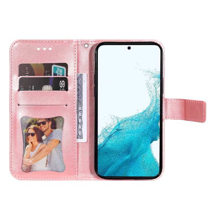 For Samsung Galaxy S23 5G 7-petal Flowers Embossing Leather Phone Case(Rose Gold)