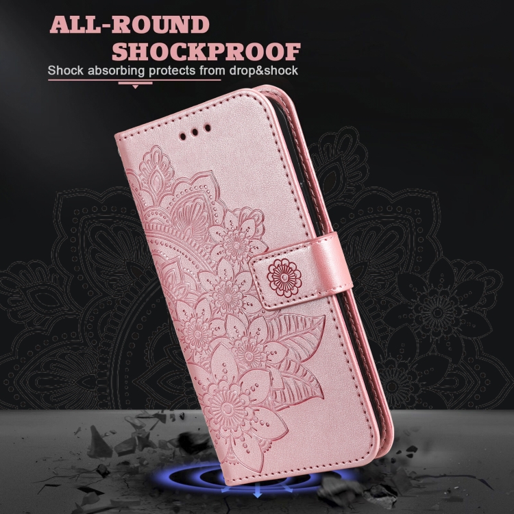 For Samsung Galaxy S23 5G 7-petal Flowers Embossing Leather Phone Case(Rose Gold)