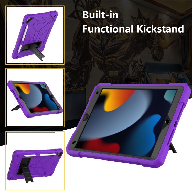 For iPad 10.2 2019/2020/2021 Bumblebee Silicone+PC Shockproof Tablet Case with Holder(Purple) For iPad 10.2 2019/2020/2021 Bumblebee Silicone+PC Shockproof Tablet Case with Holder(Purple)
