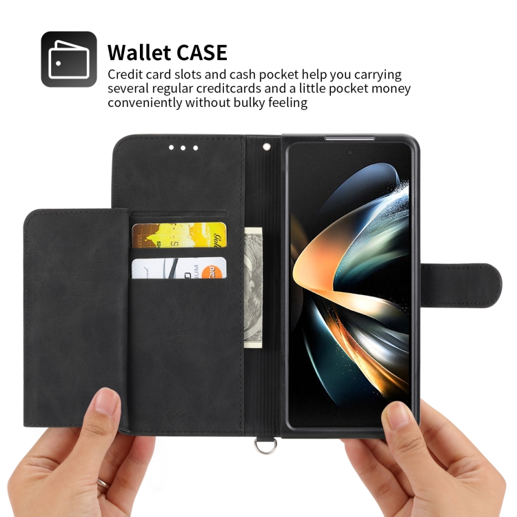 For Samsung Galaxy Z Fold4 Skin-feel Flowers Embossed Wallet Leather Phone Case(Black) For Samsung Galaxy Z Fold4 Skin-feel Flowers Embossed Wallet Leather Phone Case(Black)