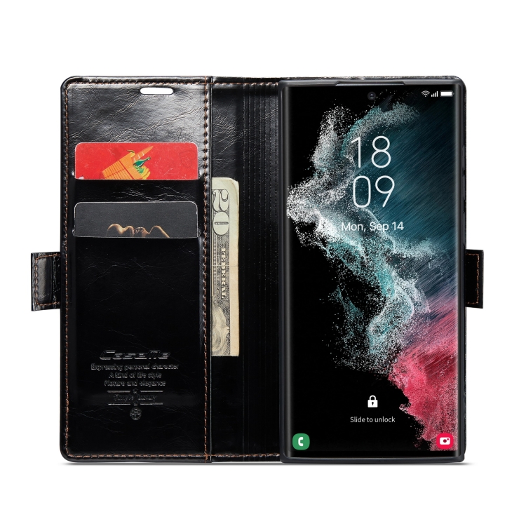 For Samsung Galaxy S22 Ultra 5G CaseMe 003 Crazy Horse Texture Leather Phone Case(Black)