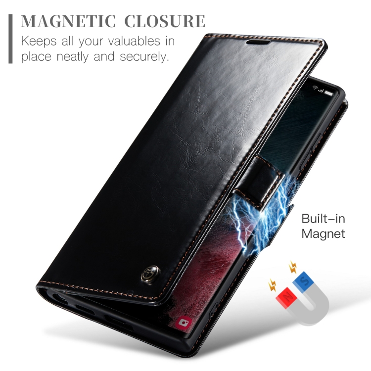 For Samsung Galaxy S22 Ultra 5G CaseMe 003 Crazy Horse Texture Leather Phone Case(Black)