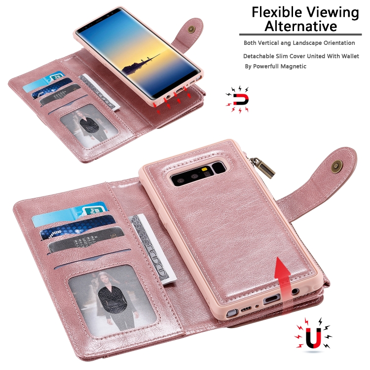 For Galaxy Note 8 Multifunctional Retro Detachable Magnetic Horizontal Flip Leather Case with Card Slots & Holder & Wallet & Photo Frame(Rose Gold) For Galaxy Note 8 Multifunctional Retro Detachable Magnetic Horizontal Flip Leather Case with Card Slots & Holder & Wallet & Photo Frame(Rose Gold)