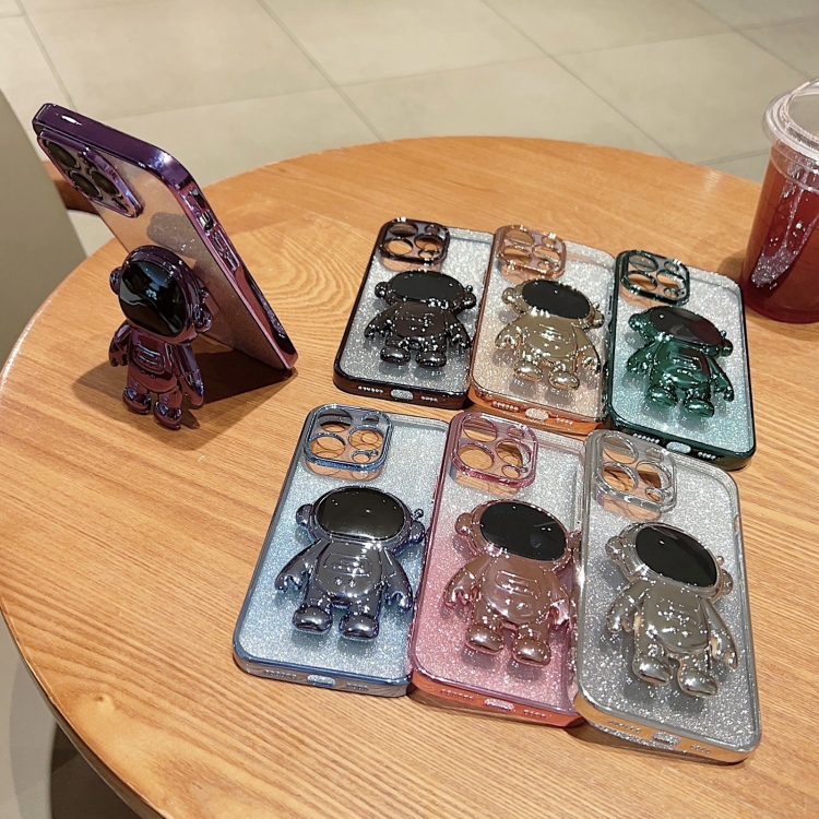 For iPhone 11 Astronaut Holder Gradient Glitter Powder Phone Case(Black) For iPhone 11 Astronaut Holder Gradient Glitter Powder Phone Case(Black)